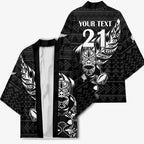 New Zealand Rugby Warrior Custom Kimono Black Fern Taniko Motif - Aussie Hoodie