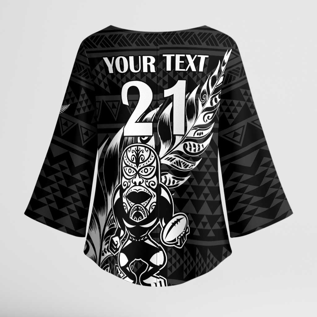 New Zealand Rugby Warrior Custom Kimono Sleeve Blouse Black Fern Taniko Motif - Aussie Hoodie