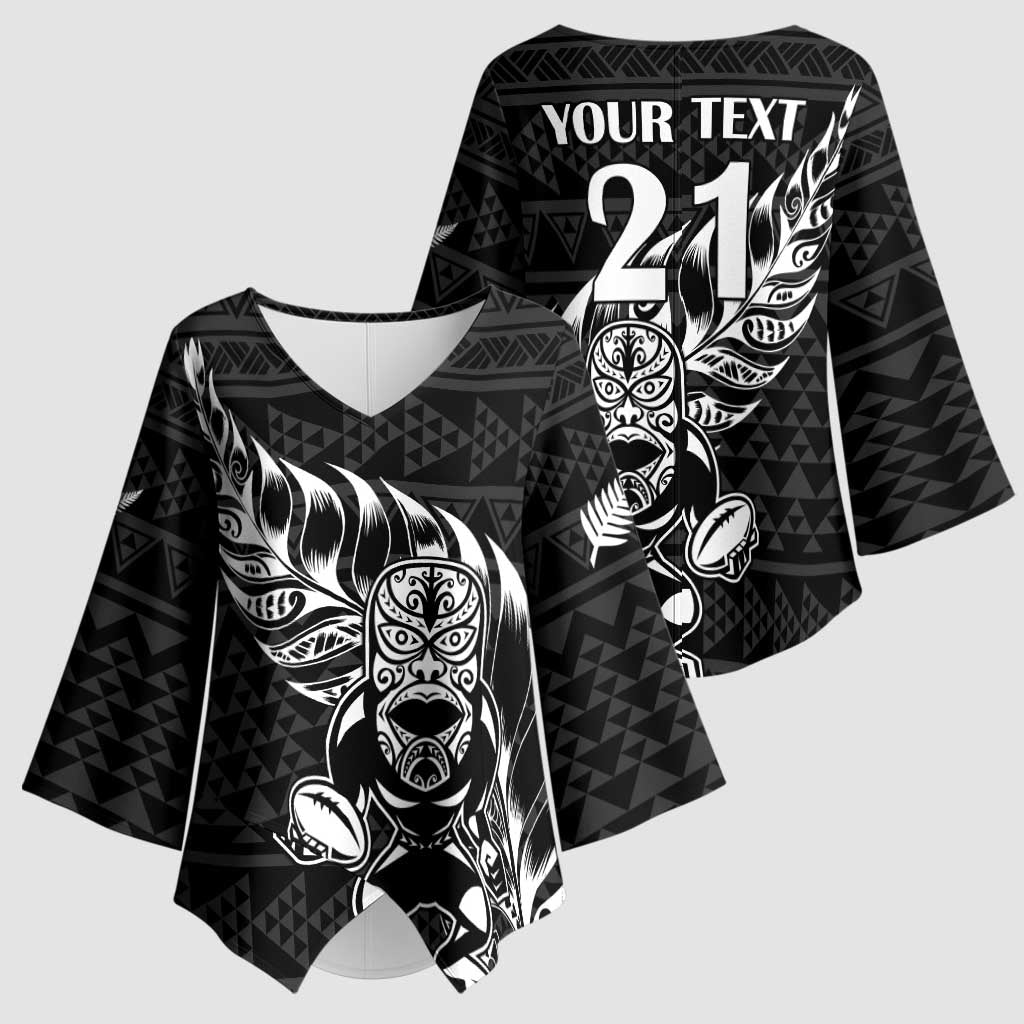 New Zealand Rugby Warrior Custom Kimono Sleeve Blouse Black Fern Taniko Motif - Aussie Hoodie