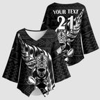 New Zealand Rugby Warrior Custom Kimono Sleeve Blouse Black Fern Taniko Motif - Aussie Hoodie