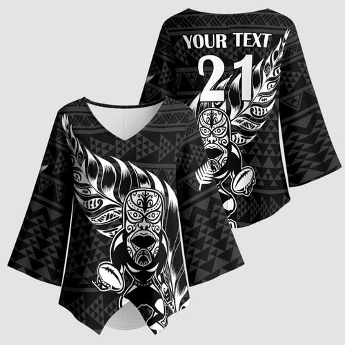 New Zealand Rugby Warrior Custom Kimono Sleeve Blouse Black Fern Taniko Motif - Aussie Hoodie