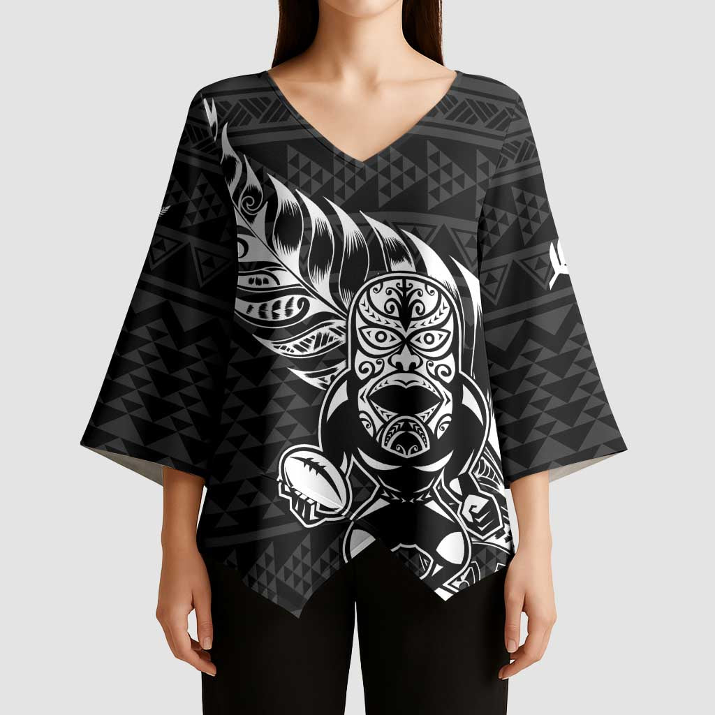New Zealand Rugby Warrior Custom Kimono Sleeve Blouse Black Fern Taniko Motif - Aussie Hoodie