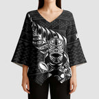 New Zealand Rugby Warrior Custom Kimono Sleeve Blouse Black Fern Taniko Motif - Aussie Hoodie