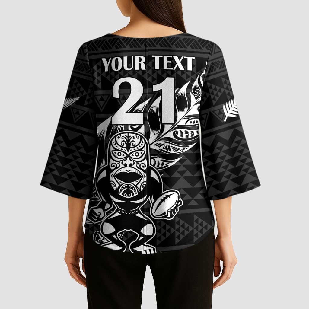 New Zealand Rugby Warrior Custom Kimono Sleeve Blouse Black Fern Taniko Motif - Aussie Hoodie