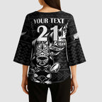 New Zealand Rugby Warrior Custom Kimono Sleeve Blouse Black Fern Taniko Motif - Aussie Hoodie