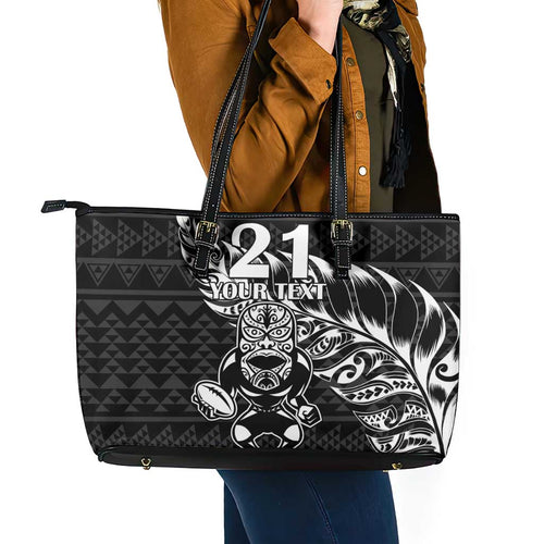New Zealand Rugby Warrior Custom Leather Tote Bag Black Fern Taniko Motif