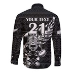 New Zealand Rugby Warrior Custom Long Sleeve Button Shirt Black Fern Taniko Motif