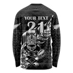 New Zealand Rugby Warrior Custom Long Sleeve Shirt Black Fern Taniko Motif