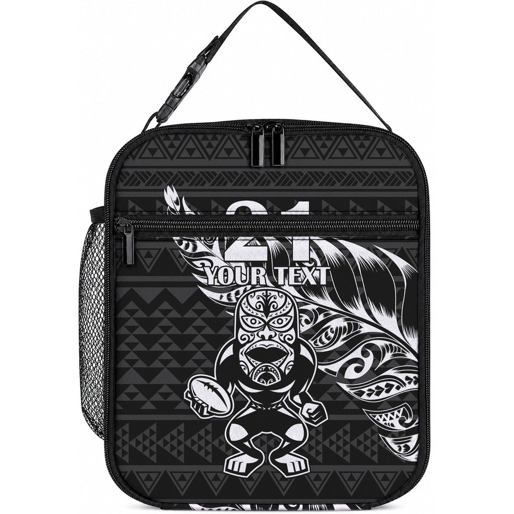 New Zealand Maori Rugby Warrior Custom Lunch Bag Black Fern Taniko Motif