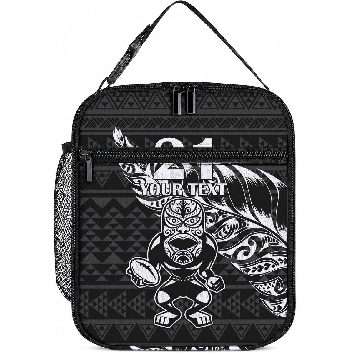 New Zealand Maori Rugby Warrior Custom Lunch Bag Black Fern Taniko Motif