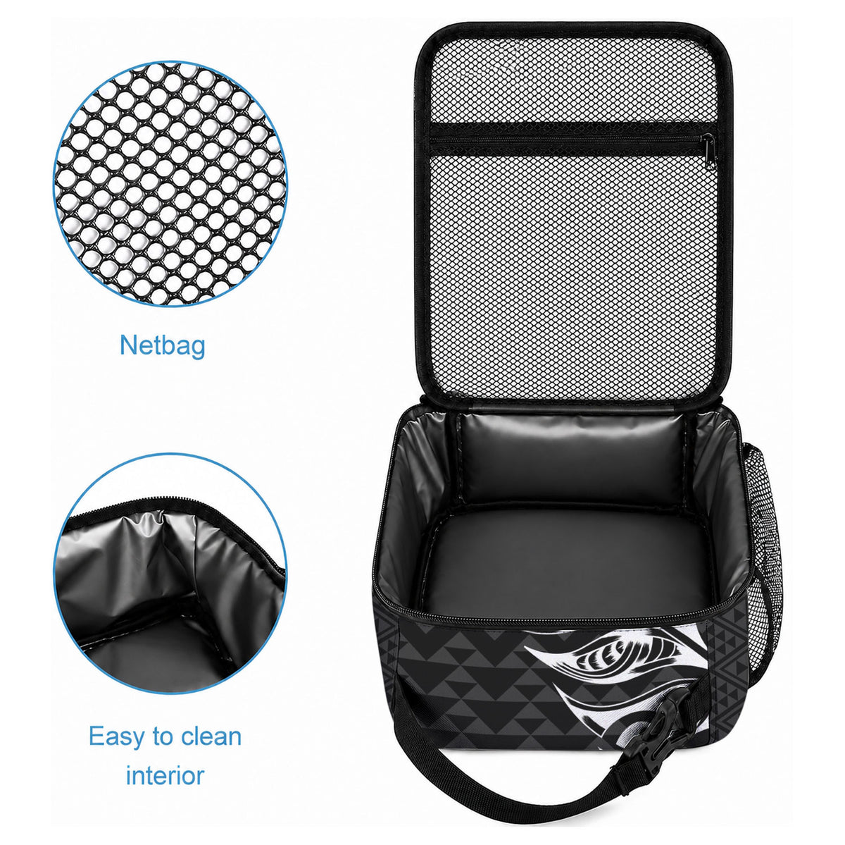 New Zealand Maori Rugby Warrior Custom Lunch Bag Black Fern Taniko Motif