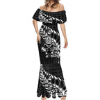 New Zealand Rugby Warrior Custom Mermaid Dress Black Fern Taniko Motif