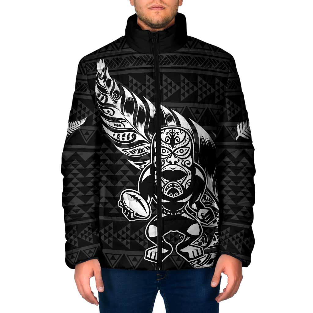 New Zealand Rugby Warrior Custom Padded Jacket Black Fern Taniko Motif - Aussie Hoodie