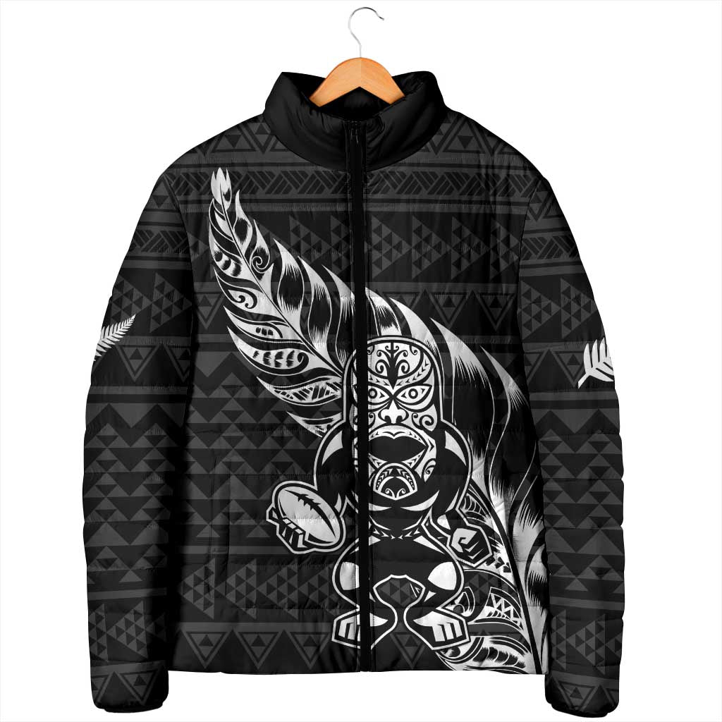 New Zealand Rugby Warrior Custom Padded Jacket Black Fern Taniko Motif - Aussie Hoodie