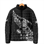 New Zealand Rugby Warrior Custom Padded Jacket Black Fern Taniko Motif - Aussie Hoodie