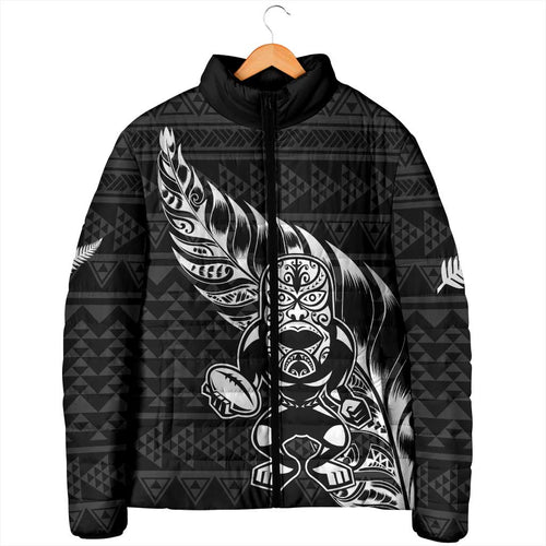 New Zealand Rugby Warrior Custom Padded Jacket Black Fern Taniko Motif - Aussie Hoodie