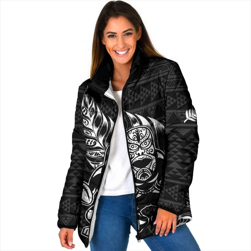 New Zealand Rugby Warrior Custom Padded Jacket Black Fern Taniko Motif - Aussie Hoodie