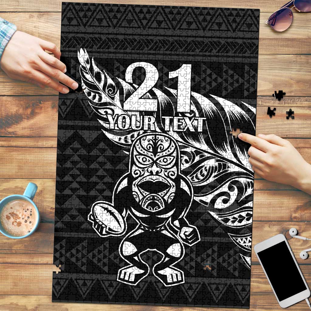 New Zealand Rugby Warrior Custom Puzzle Black Fern Taniko Motif - Aussie Hoodie
