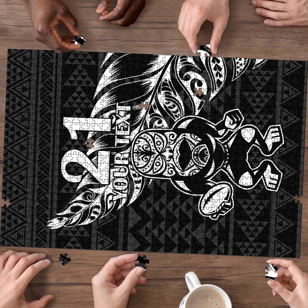New Zealand Rugby Warrior Custom Puzzle Black Fern Taniko Motif - Aussie Hoodie