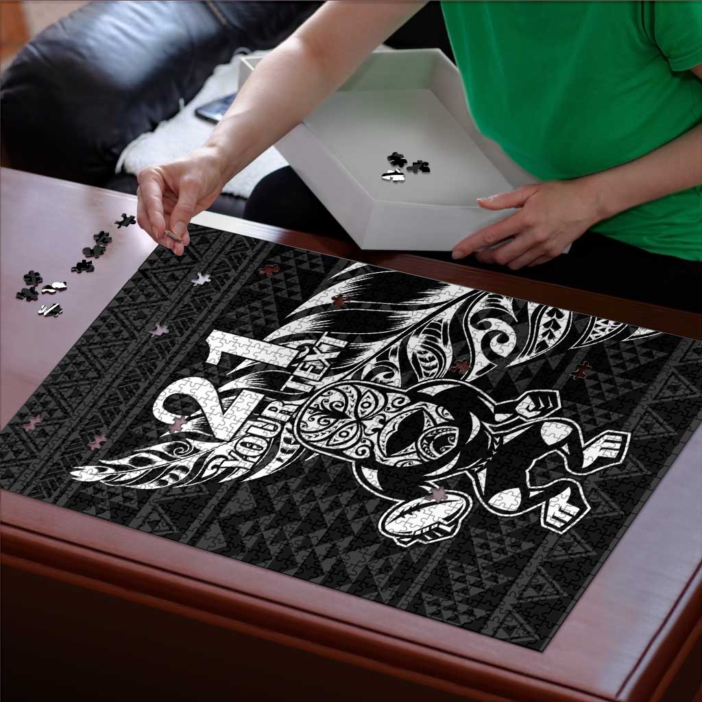 New Zealand Rugby Warrior Custom Puzzle Black Fern Taniko Motif - Aussie Hoodie