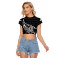 New Zealand Rugby Warrior Custom Raglan Cropped T Shirt Black Fern Taniko Motif