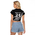 New Zealand Rugby Warrior Custom Raglan Cropped T Shirt Black Fern Taniko Motif