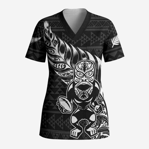 New Zealand Rugby Warrior Custom Scrub Top Black Fern Taniko Motif - Aussie Hoodie