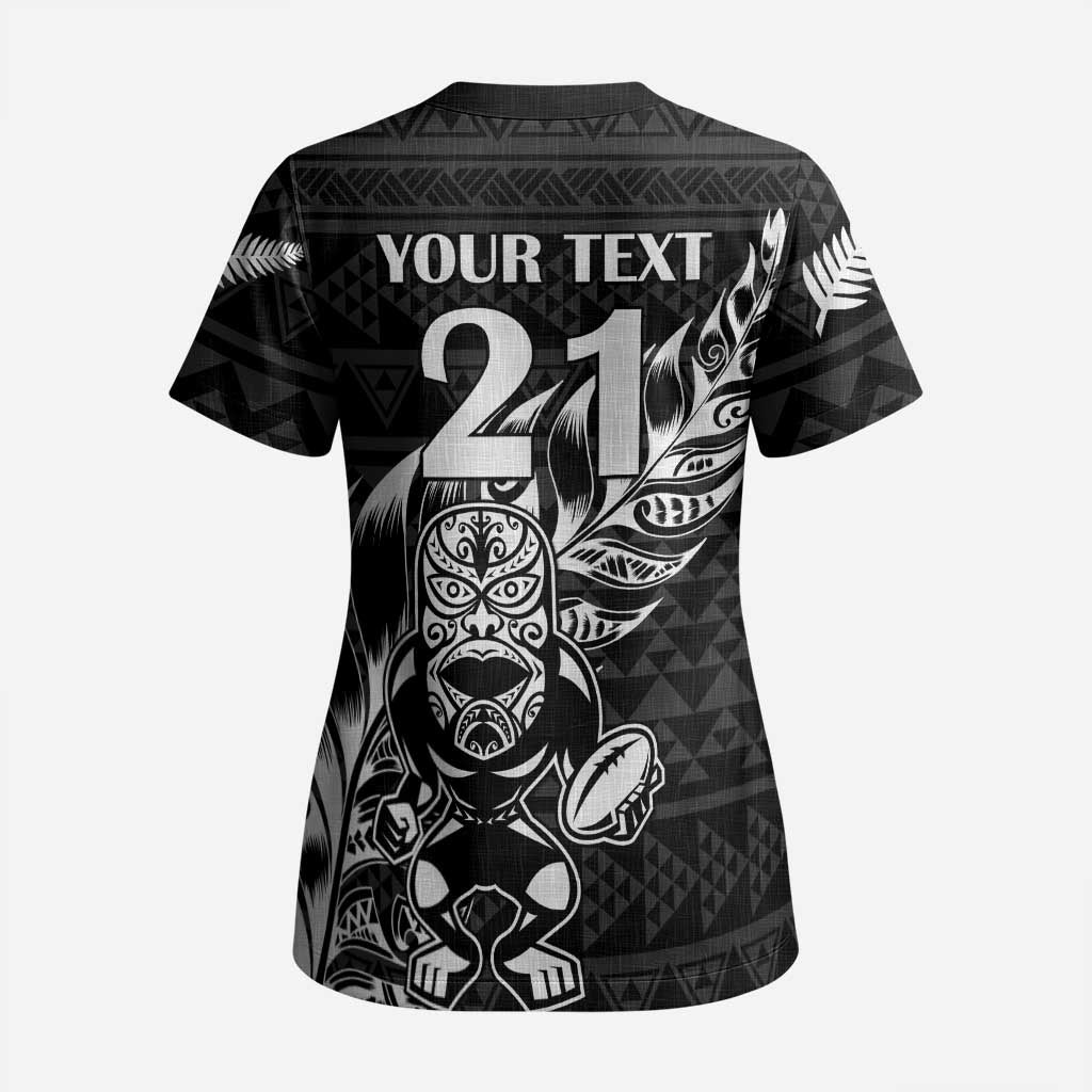 New Zealand Rugby Warrior Custom Scrub Top Black Fern Taniko Motif - Aussie Hoodie