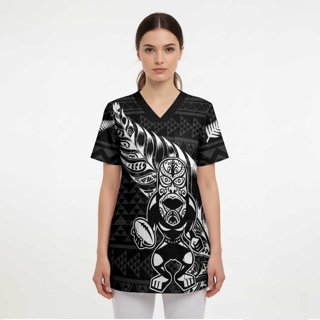 New Zealand Rugby Warrior Custom Scrub Top Black Fern Taniko Motif - Aussie Hoodie