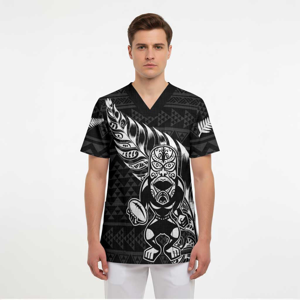 New Zealand Rugby Warrior Custom Scrub Top Black Fern Taniko Motif - Aussie Hoodie