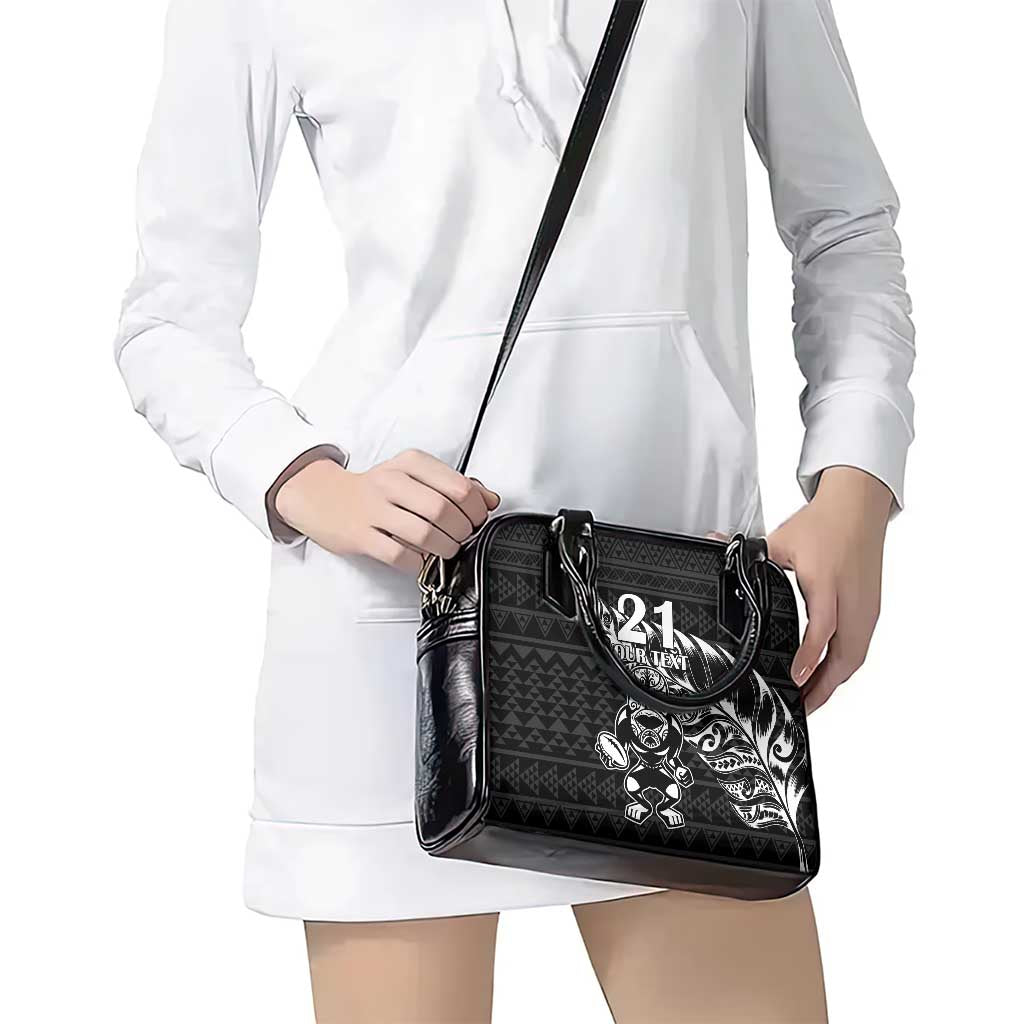 New Zealand Rugby Warrior Custom Shoulder Handbag Black Fern Taniko Motif
