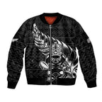 New Zealand Rugby Warrior Custom Sleeve Zip Bomber Jacket Black Fern Taniko Motif