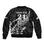 New Zealand Rugby Warrior Custom Sleeve Zip Bomber Jacket Black Fern Taniko Motif