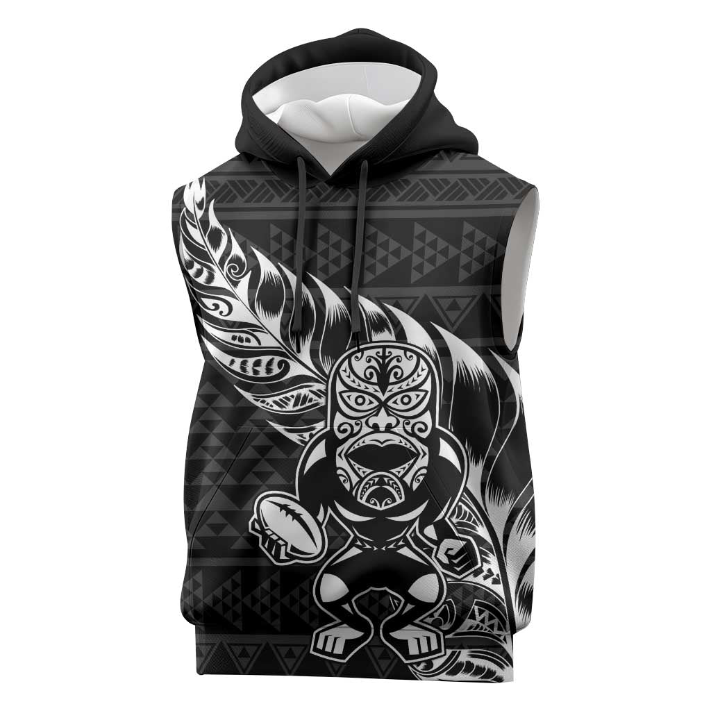 New Zealand Rugby Warrior Custom Sleeveless Hoodie Black Fern Taniko Motif - Aussie Hoodie