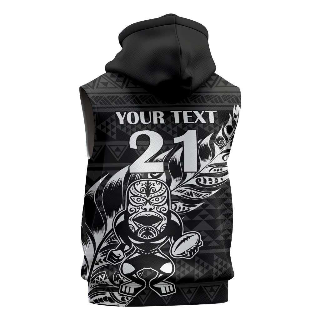 New Zealand Rugby Warrior Custom Sleeveless Hoodie Black Fern Taniko Motif - Aussie Hoodie