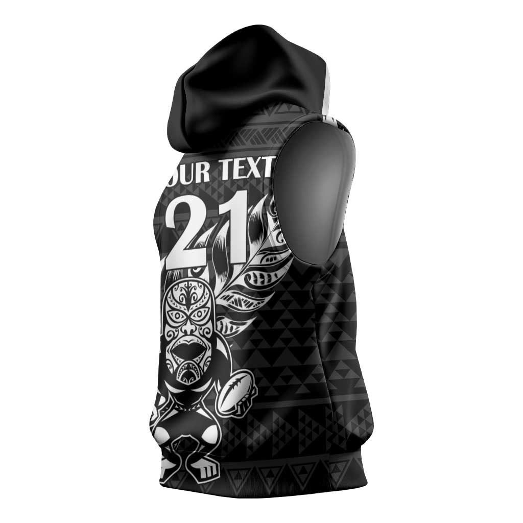 New Zealand Rugby Warrior Custom Sleeveless Hoodie Black Fern Taniko Motif - Aussie Hoodie