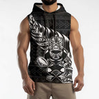 New Zealand Rugby Warrior Custom Sleeveless Hoodie Black Fern Taniko Motif - Aussie Hoodie