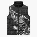 New Zealand Rugby Warrior Custom Sleeveless Puffer Jacket Black Fern Taniko Motif - Aussie Hoodie