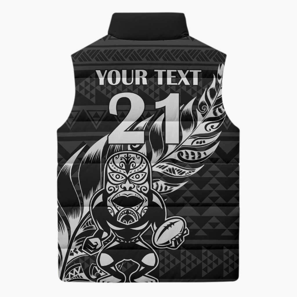 New Zealand Rugby Warrior Custom Sleeveless Puffer Jacket Black Fern Taniko Motif - Aussie Hoodie