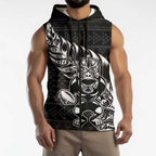 New Zealand Rugby Warrior Custom Sleeveless Zip Hoodie Black Fern Taniko Motif LT9