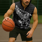 New Zealand Rugby Warrior Custom Sleeveless Zip Hoodie Black Fern Taniko Motif LT9