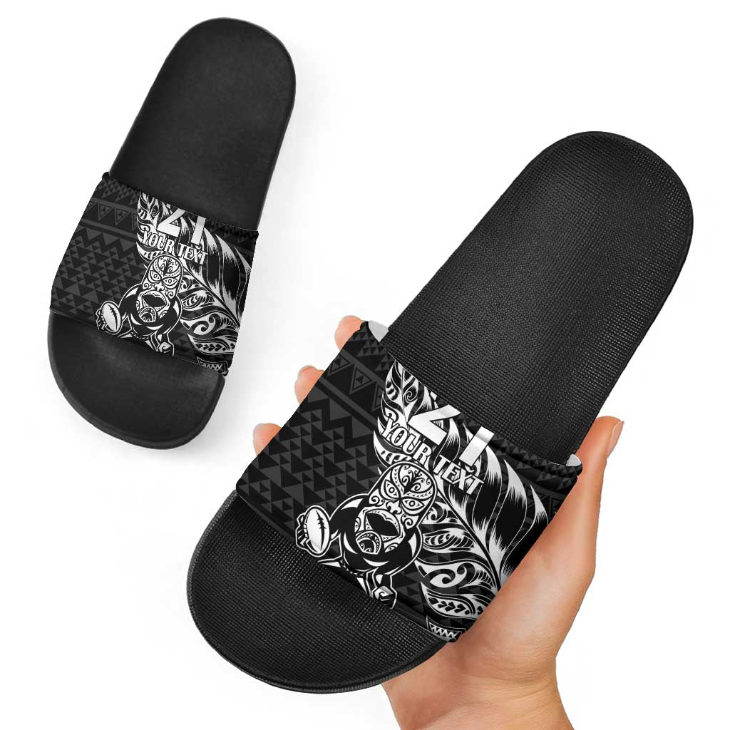 New Zealand Rugby Warrior Custom Slide Sandals Black Fern Taniko Motif - Aussie Hoodie