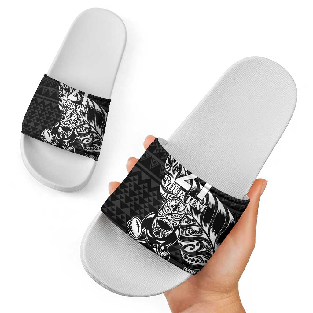 New Zealand Rugby Warrior Custom Slide Sandals Black Fern Taniko Motif - Aussie Hoodie