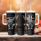 New Zealand Rugby Warrior Custom Tumbler With Handle Black Fern Taniko Motif