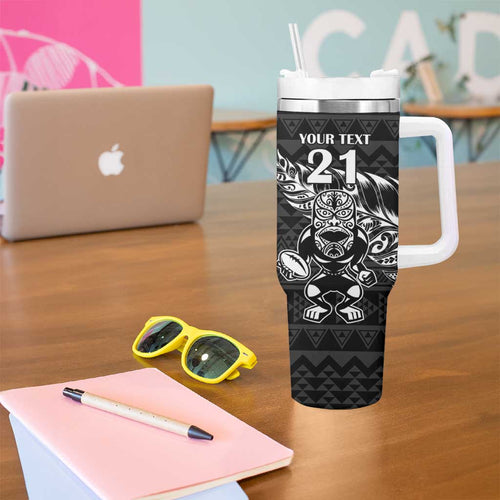 New Zealand Rugby Warrior Custom Tumbler With Handle Black Fern Taniko Motif