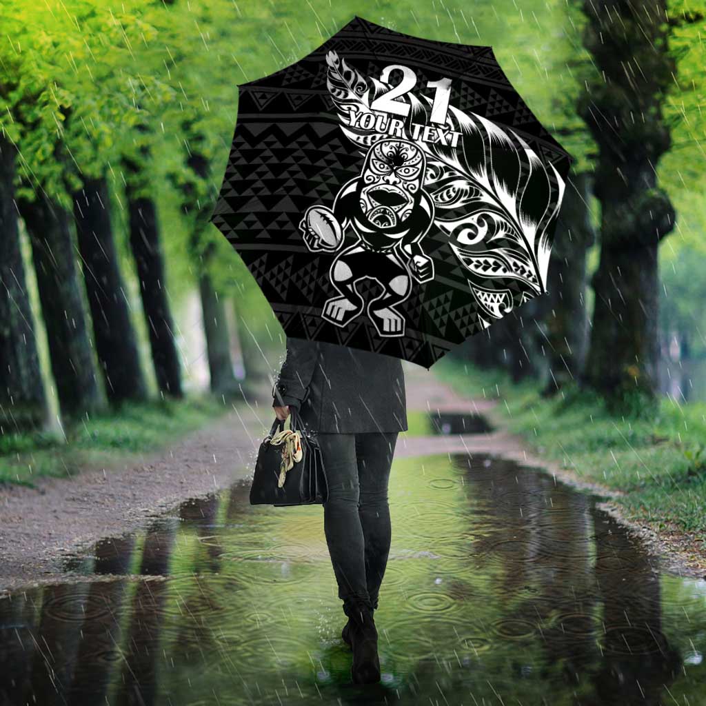 New Zealand Rugby Warrior Custom Umbrella Black Fern Taniko Motif - Aussie Hoodie