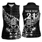 New Zealand Rugby Warrior Custom Women Sleeveless Polo Shirt Black Fern Taniko Motif