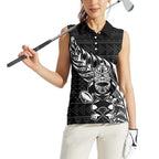 New Zealand Rugby Warrior Custom Women Sleeveless Polo Shirt Black Fern Taniko Motif