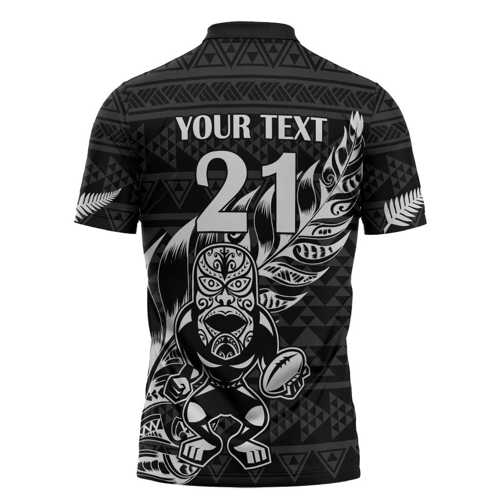 New Zealand Rugby Warrior Custom Zipper Polo Shirt Black Fern Taniko Motif - Aussie Hoodie