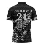 New Zealand Rugby Warrior Custom Zipper Polo Shirt Black Fern Taniko Motif - Aussie Hoodie